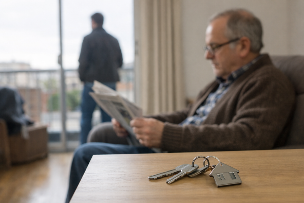 Appartement occupé avec personne et documents de vente immobilière sur table